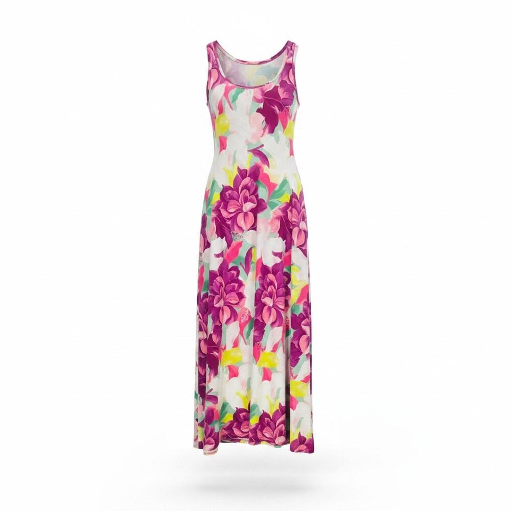 Soft Surroundings Women's Size SP Sleeveless Floral Maxi Dress Cotton Blend